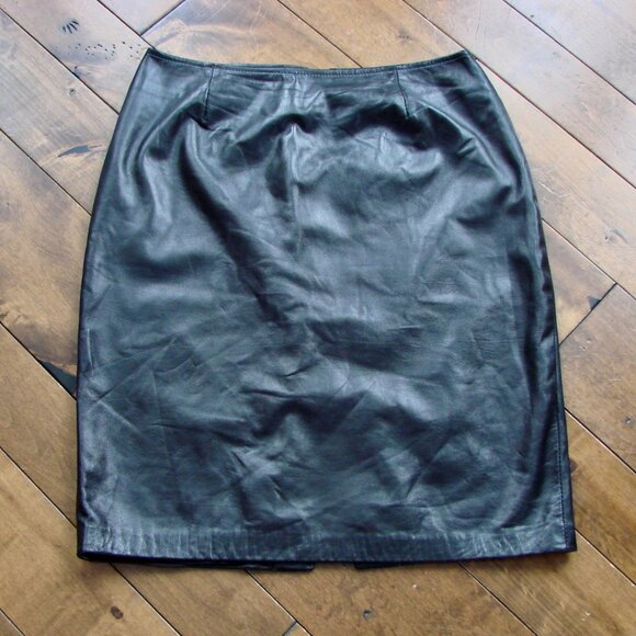 Danier Black Leather Skirt Straight Pencil Office Size 10 - Picture 3 of 15